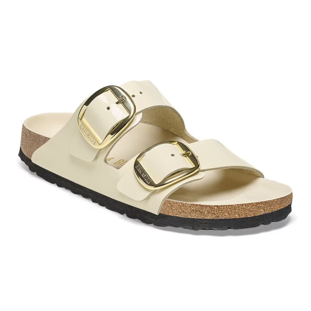 Birkenstock Cream Mules with Gold Buckles